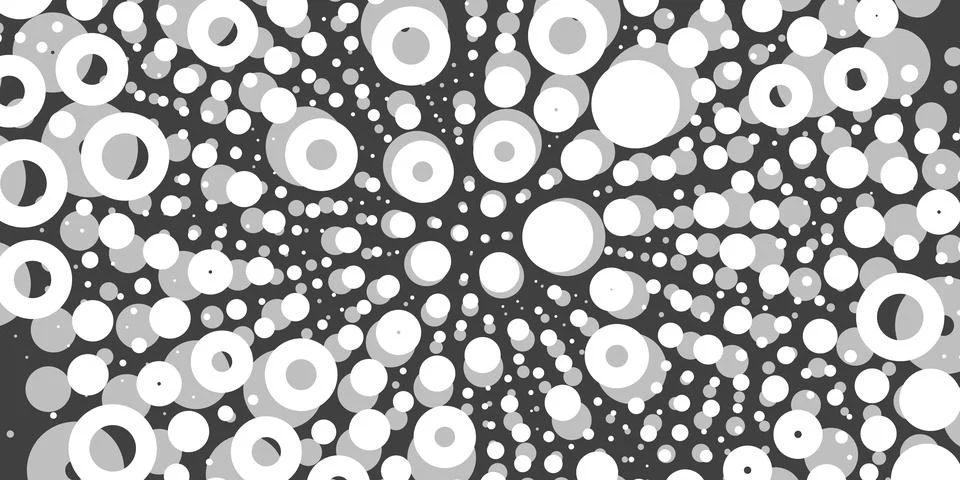 A minimal abstract pattern of white circles with soft gray shadows on a dar.. Stock Illustration