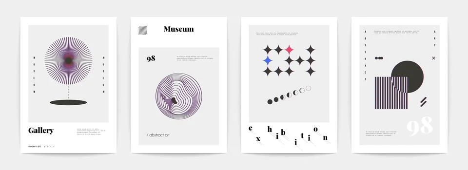 Minimal abstract posters. Set of dynamic shapes in retro style. Electric vibrant Illustrazione stock