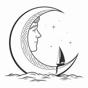 Minimal Abstract Ramadan Crescent Moon Graphic Stock Illustration