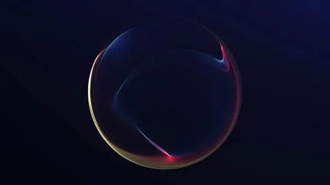 Minimal abstract sphere with red, blue and gold light trails on dark backgr.. Stock Illustration