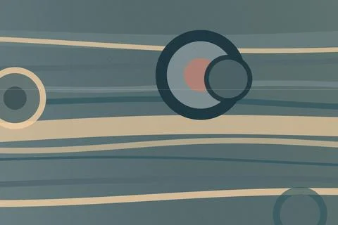 Minimal abstract striped background with dark circular shapes in muted teal.. Stock Illustration