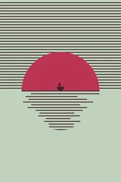 Minimal Abstract Sunset Wall Art with Geometric Circle and Horizontal Line .. 스톡 일러스트