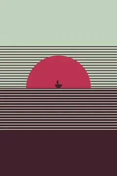 Minimal Abstract Sunset Wall Art with Geometric Circle and Horizontal Line .. Stock Illustration