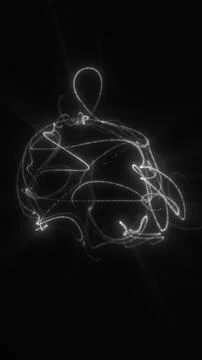 Minimal abstract white orbital light lines forming a glowing sphere on a bl.. Stock Illustration