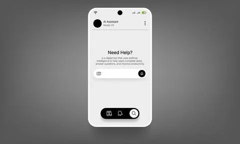Minimal AI Assistant Smartphone Interface Dashboard Design Stock Illustration