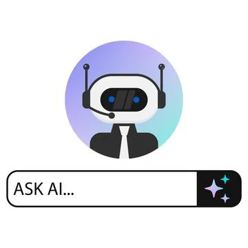 Minimal AI chatbot concept featuring a robot in headset with a conversation Stock Illustration