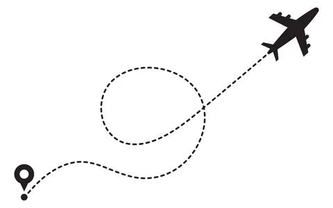 Minimal airplane route line path vector icon of dot line with travelling st.. Stock Illustration