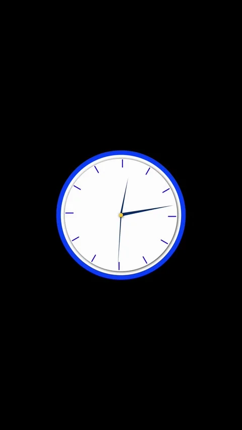 Minimal analog clock black white face, blue rim, simple hands, and clean isolate Stock Footage 340565326