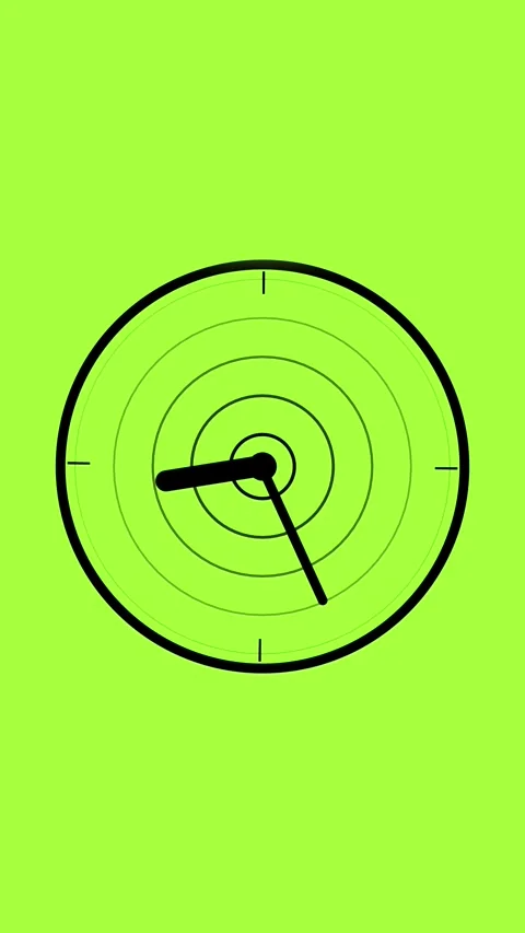 Minimal analog clock icon with black hands and concentric circles on bright.. Stock Footage 344733243