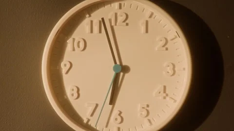 Minimal Analog Clock on Wall with Running Seconds Hand Stock Footage 335858986