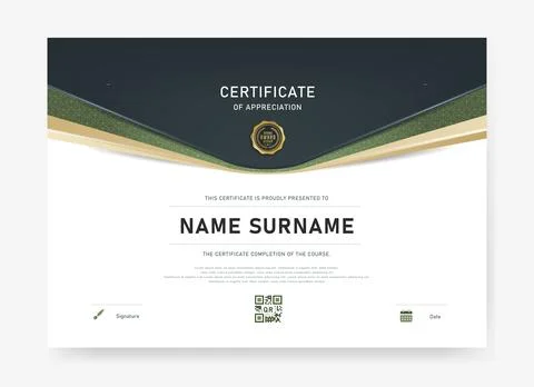 Minimal and elegant certificate template with gold and green accent, decora.. Stock Illustration