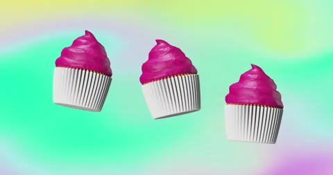 Minimal animation design. 3d creative pink muffin cake on gradient space. Video stock 143787839
