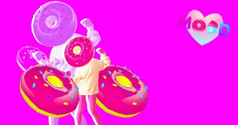 Minimal animation design.  Donut dancer Girl. Donut mood. Fast food fun art Stock-Footage 100624273