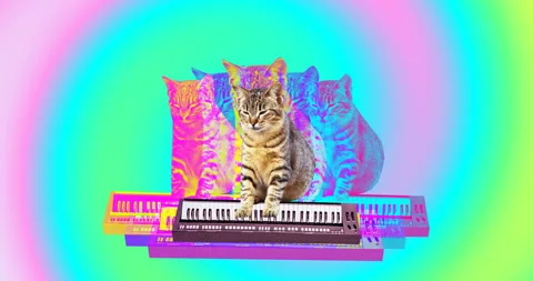 Minimal Animation Gif Art. Funny Musical Dj Cat Stock Footage