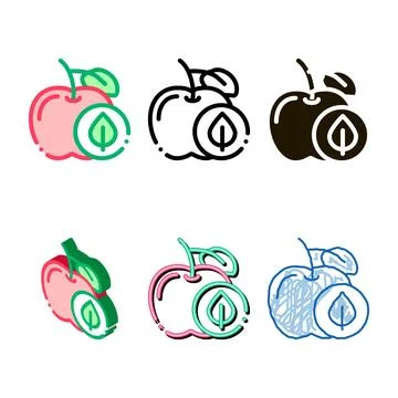 Minimal apple fruit leaf icon vector outline Stock Illustration