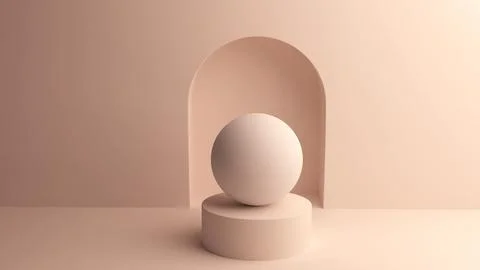 Minimal arch interior with sphere on round podium for product display Stock Illustration