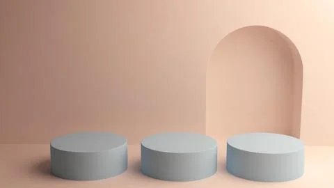 Minimal arch interior with three round podiums for modern product display Stock Illustration