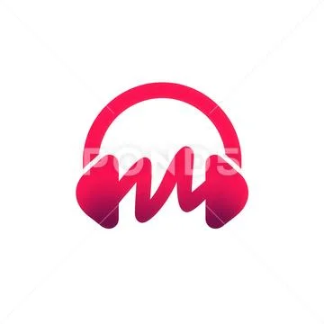 Minimal audio logo symbol combining headphones and sound wave, flat vector st PSD Template