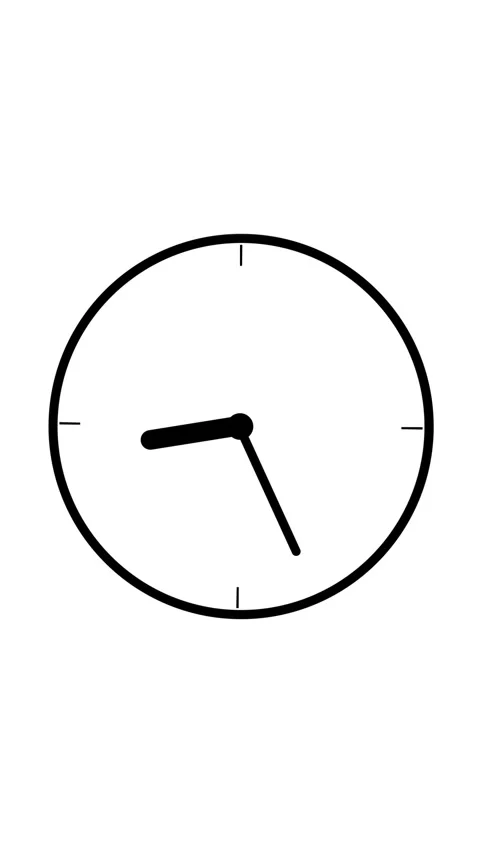 Minimal black and white analog clock icon showing time around 5:50, simple .. Stock Footage 344733239