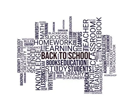 Minimal black and white back to school word cloud with clean educational ty.. Stock Illustration