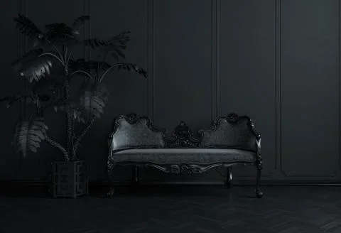 Minimal black classic interior front view room. Stock Photos