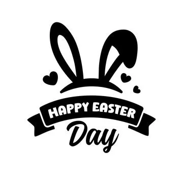 Minimal Black Easter Sticker with Bunny Ears and Curved Banner Stock Illustration