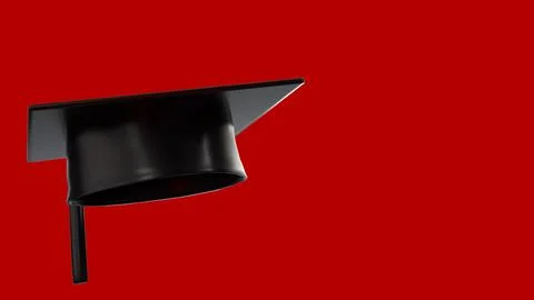 Minimal Black Graduation Cap on Red Background 3d render.. Stock Illustration