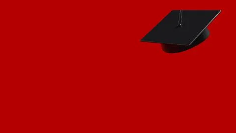 Minimal Black Graduation Cap on Red Background 3d render.. Illustrazione stock
