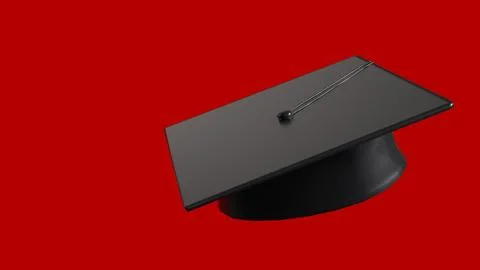 Minimal Black Graduation Cap on Red Background 3d render.. Stock Illustration