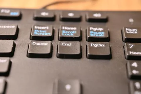 Minimal Black Keyboard Macro Composition Highlighting End Key in Soft Focus.. Stock Photos