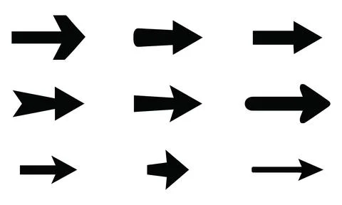 Minimal Black Linear Arrow Pointers Set Stock Illustration