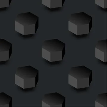 Minimal black seamless pattern background. Geometric 3D figures on the dark f Stock Illustration