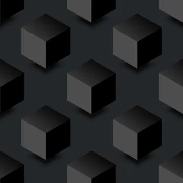 Minimal black seamless pattern background. Geometric 3D figures on dark field Stock Illustration