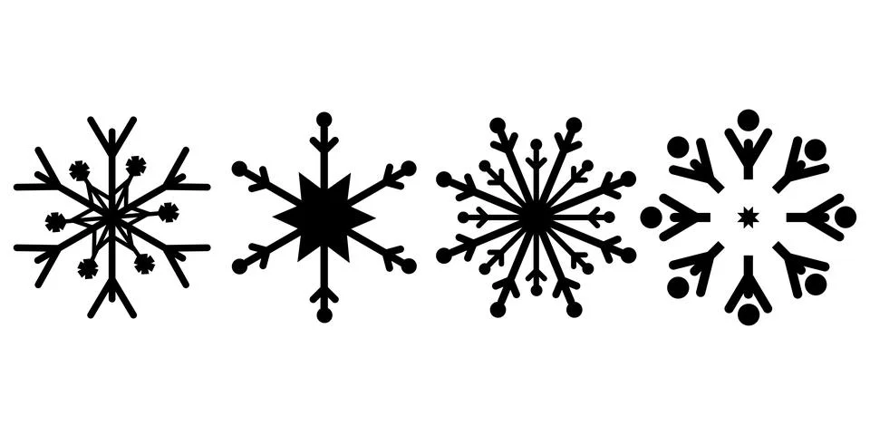 Minimal black snowflake icon set 스톡 일러스트