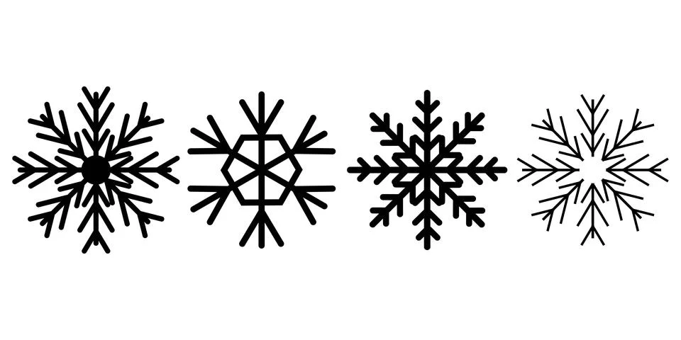 Minimal black snowflake icon set Illustrazione stock