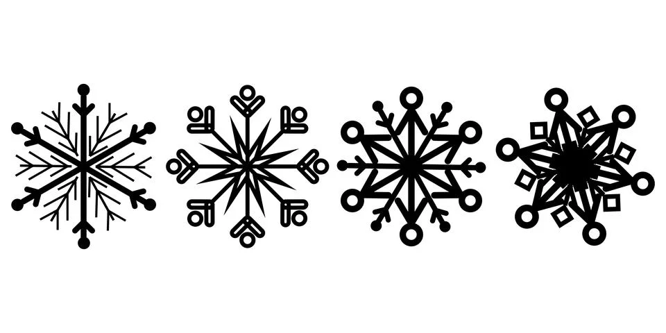 Minimal black snowflake icon set Illustrazione stock