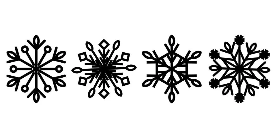 Minimal black snowflake icon set 스톡 일러스트