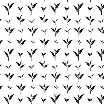 Minimal Black Tea Leaf Seamless Pattern Flat Vector Background Illustrazione stock