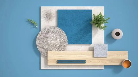 Minimal blue background with copy space, marble limestone and granite slabs,  Stock Illustration