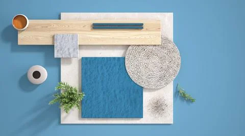 Minimal blue background with copy space, marble limestone and granite slabs,  Stock Illustration