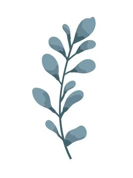 Minimal blue botanical branch with rounded leaves, simple flat vector plant.. イラスト素材