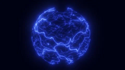 Minimal blue electric sphere formed by glowing tangled lines on a dark back.. Stock Footage 333779466