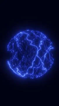 Minimal blue electric sphere formed by glowing tangled lines on a dark back.. Stock Illustration