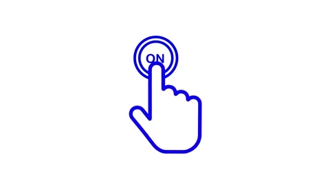 Minimal blue hand icon presses glowing on button on white background in smo.. Stock Footage 345547753