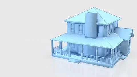 Minimal Blue House Model for Real Estate Concept Design 3d render. Ilustración de archivo