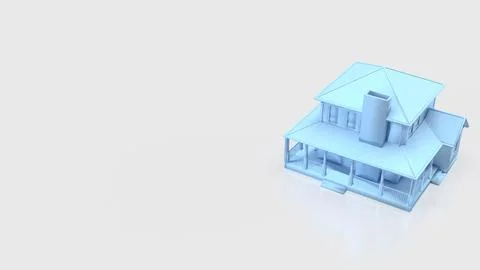 Minimal Blue House Model for Real Estate Concept Design 3d render. Stock Illustration