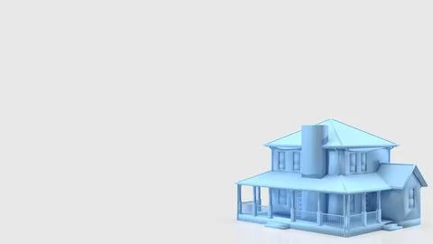 Minimal Blue House Model for Real Estate Concept Design 3d render. Stock Illustration