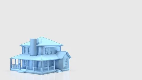 Minimal Blue House Model for Real Estate Concept Design 3d render. Stock Illustration