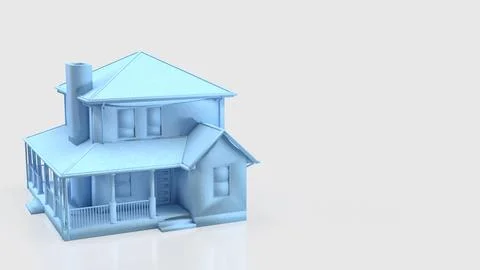 Minimal Blue House Model for Real Estate Concept Design 3d render. Stock Illustration
