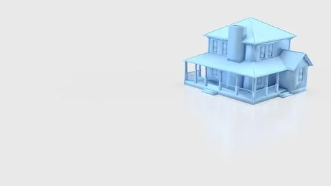 Minimal Blue House Model for Real Estate Concept Design 3d render. Stock Illustration